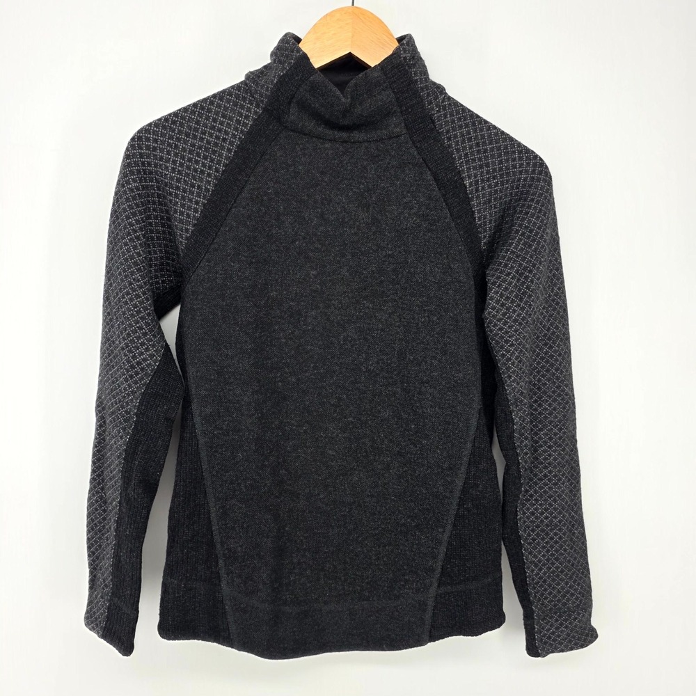 prAna Pullover Sweater Womens XS Charcoal Gray Wool Blend Mock Neck 8781